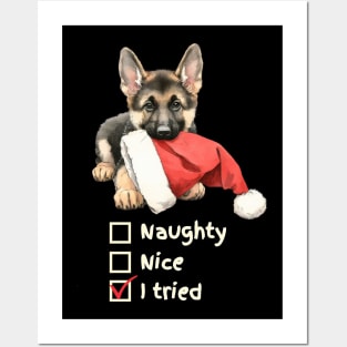 Naughty or Nice German Shepherd Puppy Posters and Art